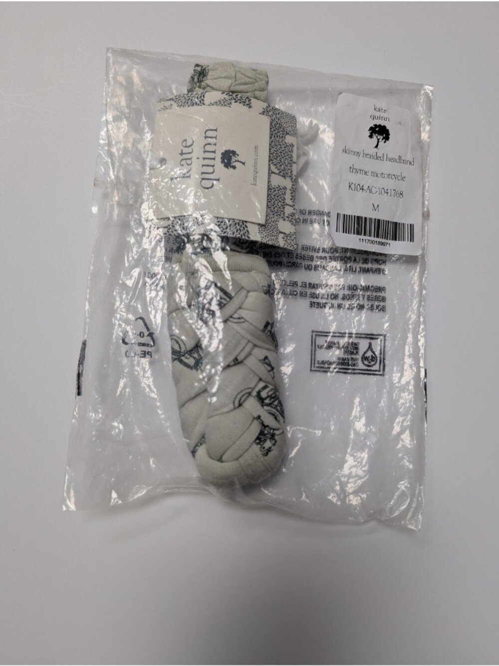 Kate Quinn Bamboo Thyme Motorcycle Skinny Braided Headband Medium